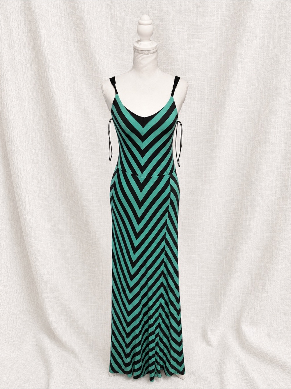 Kismet Black & Teal Chevron Maxi Dress - Sleeveless V-Neck